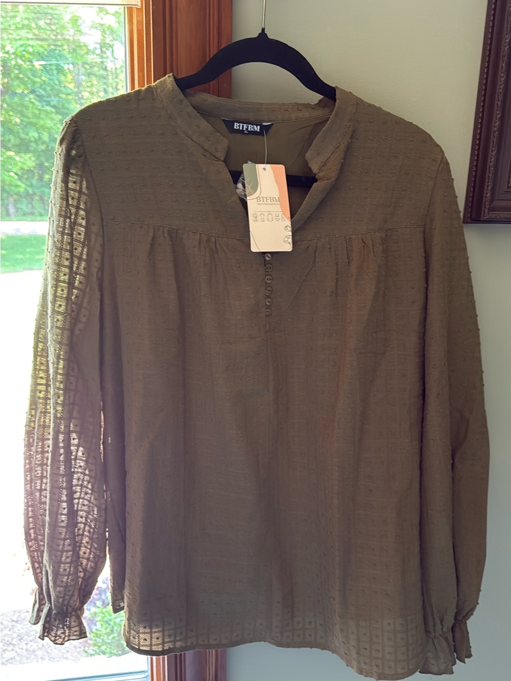 BITBM Olive Green Textured Long Sleeve Blouse
